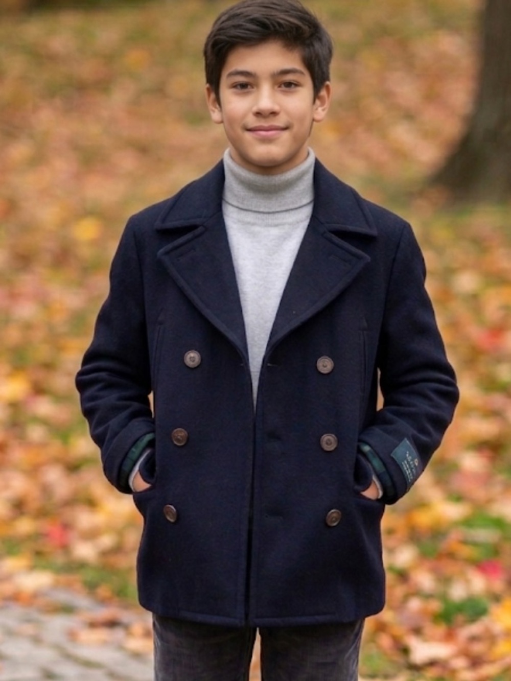 Ralph Lauren Navy Blue Wool Cropped Double Breasted Petite Coat Jackets 12R